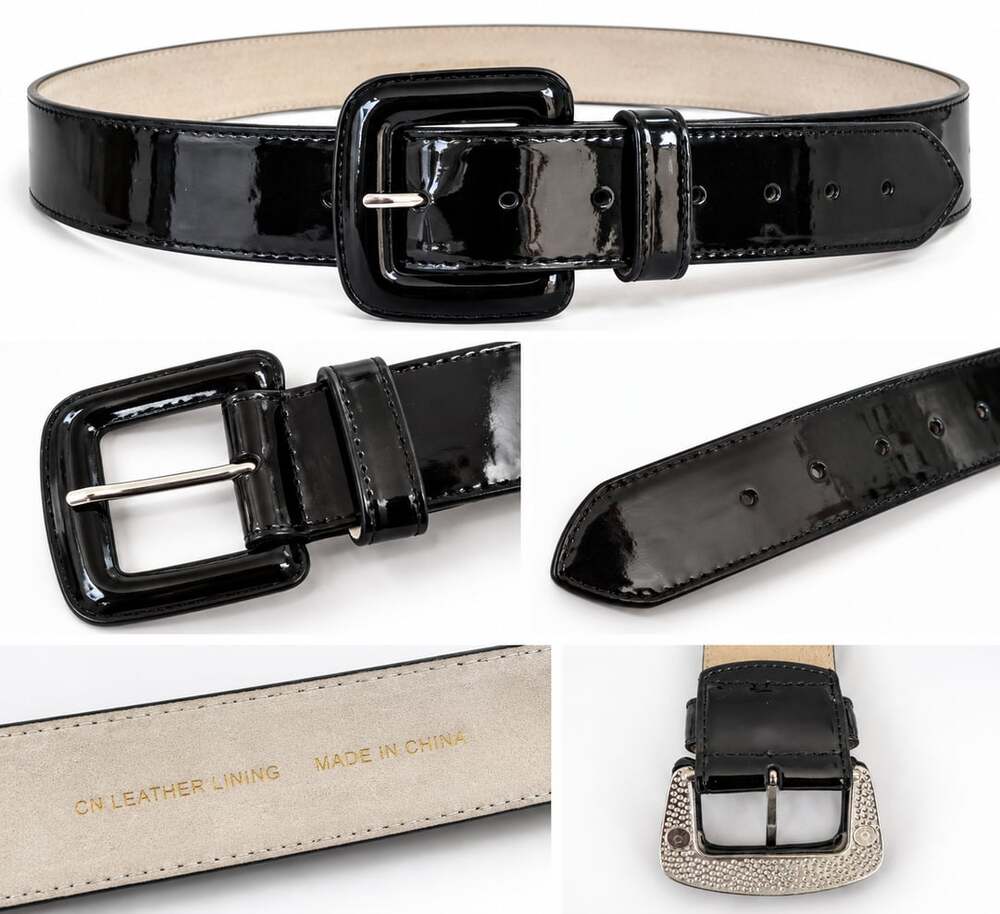 Betsey Johnson Black Patent Leather Belt Square Buckle